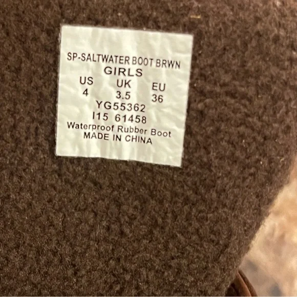 Girl's Big Kid Size 4 SPERRY Saltwater Duck Boots Brown - NIB - Missing One Lace - Picture 4 of 6